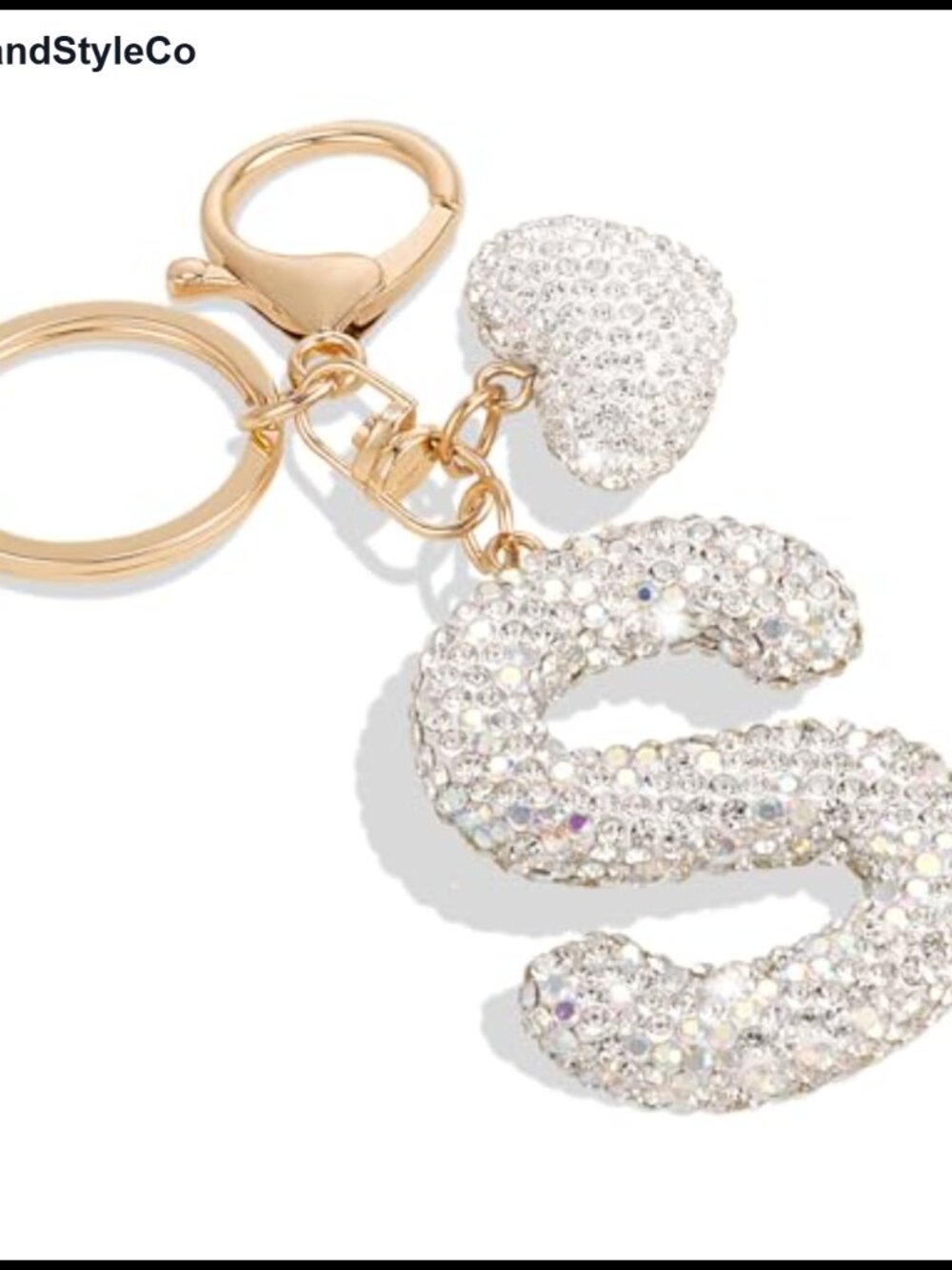 Rhinestone Initial Letter Keychain Heart Bag Charm Purse Accessory